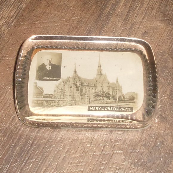 Victorian photo souvenir glass paperweight Mary J Drexel Home